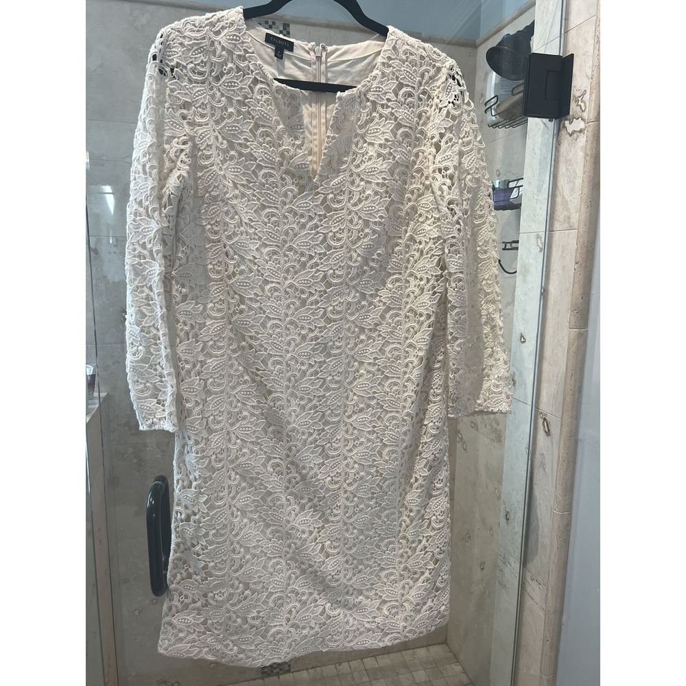 Talbots Womens ivory Floral crochet long Sleeve A-line Dress m 8